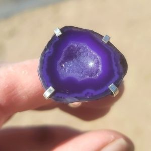 New Solar Quartz Agate Druzy 925 Silver Ring.